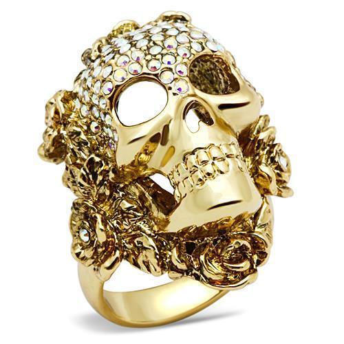 JCE017 Gold White Metal Ring with Top Grade Crystal  in Aurora Borealis (Rainbow Effect)