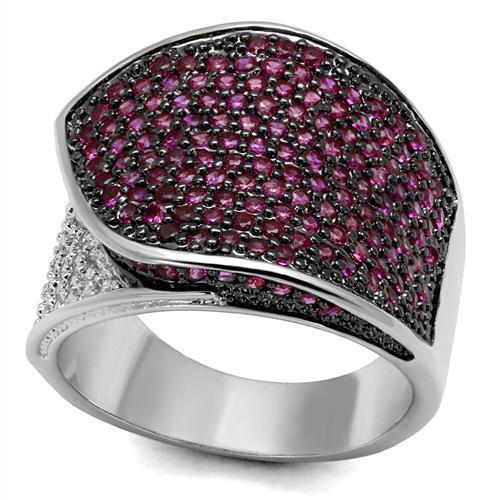 JCE1217 Rhodium + Ruthenium Brass Ring with AAA Grade CZ  in Ruby