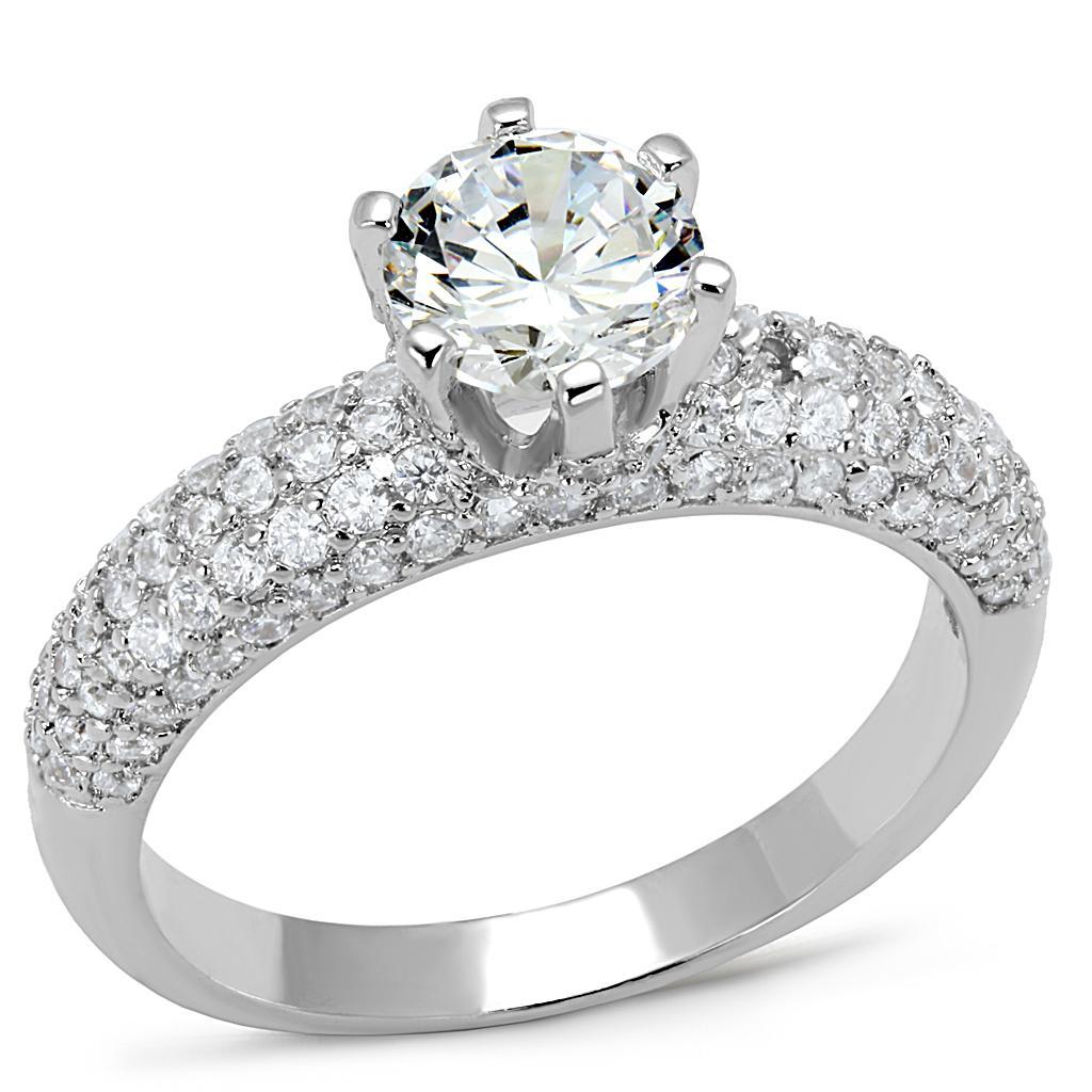 JCE1253 Rhodium Brass Ring with AAA Grade CZ  in Clear