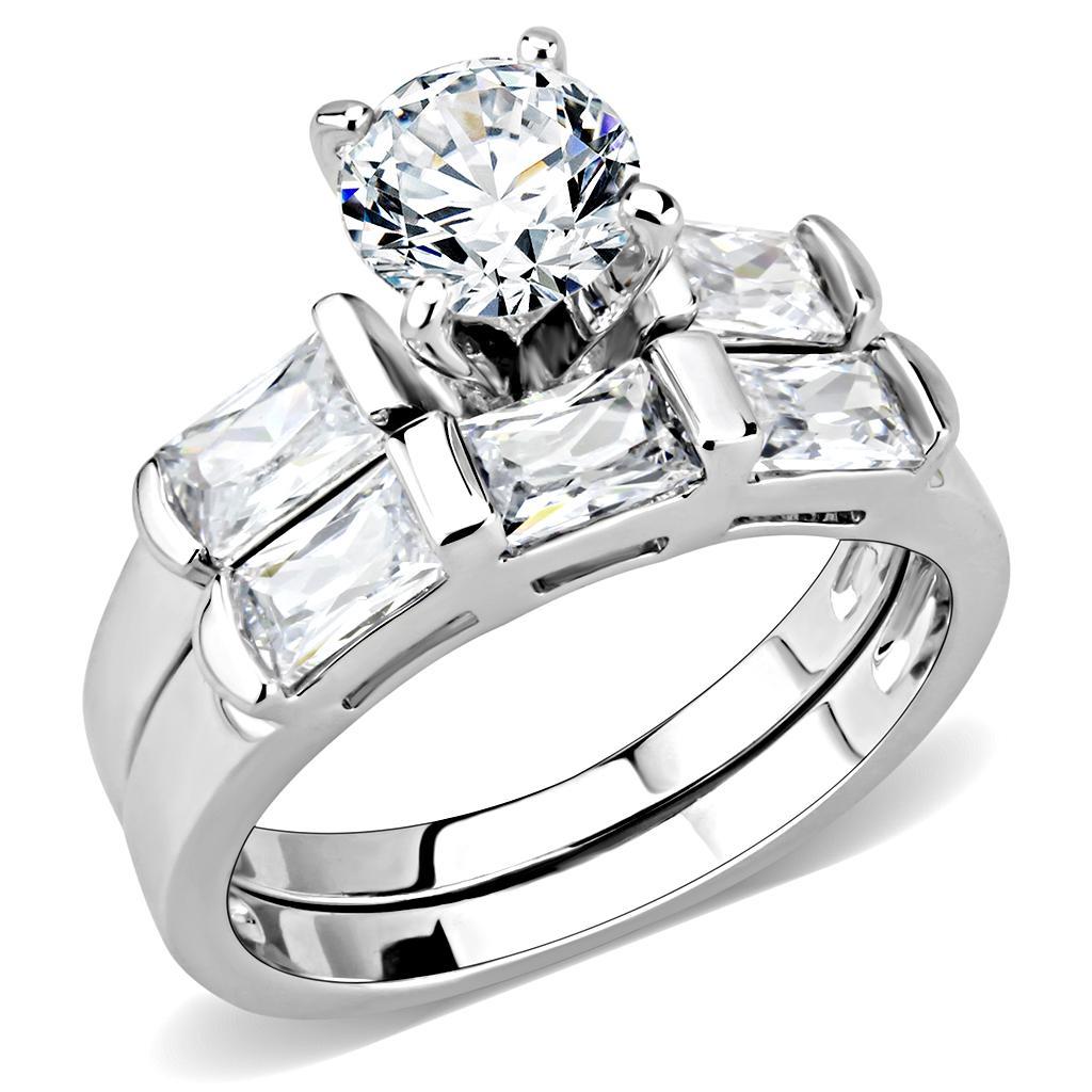 JCE1515 Rhodium Brass Ring with AAA Grade CZ  in Clear