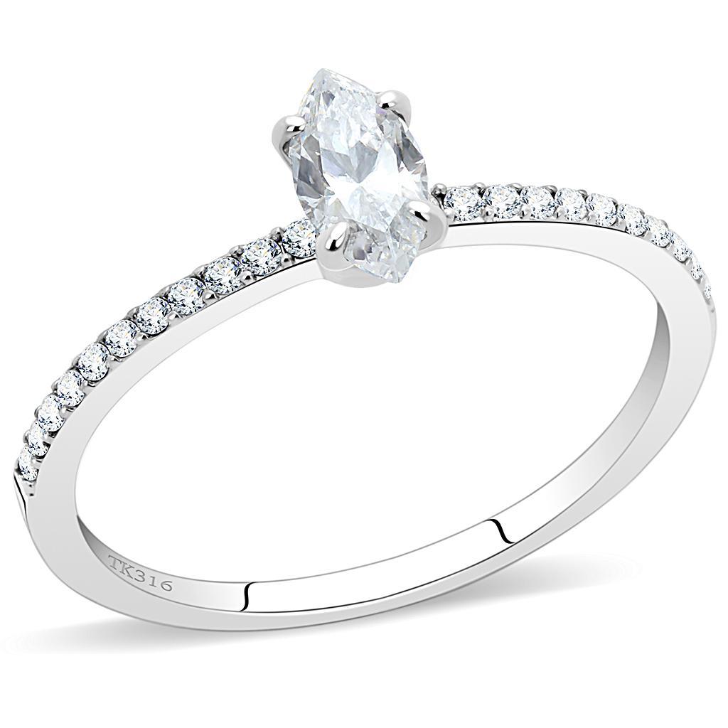 JCE031 High polished (no plating) Stainless Steel Ring with Cubic  in Clear