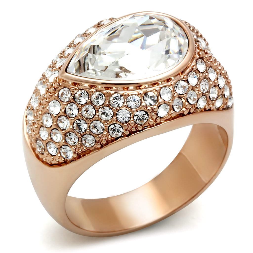 JCE146 IP Rose Gold(Ion Plating) Brass Ring with Top Grade Crystal  in Clear