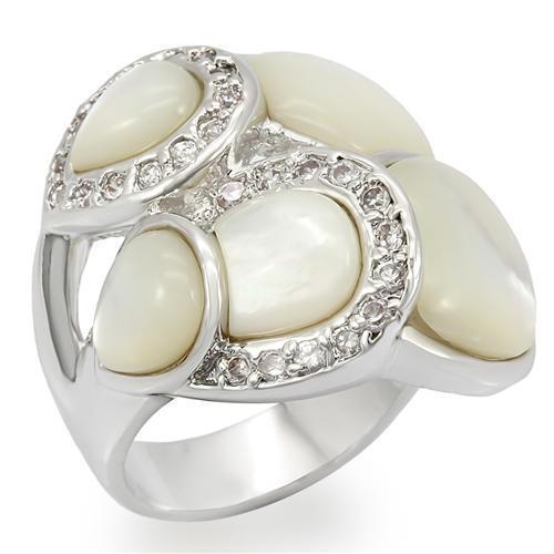 JCE1044 Rhodium Brass Ring with Precious Stone Conch in White