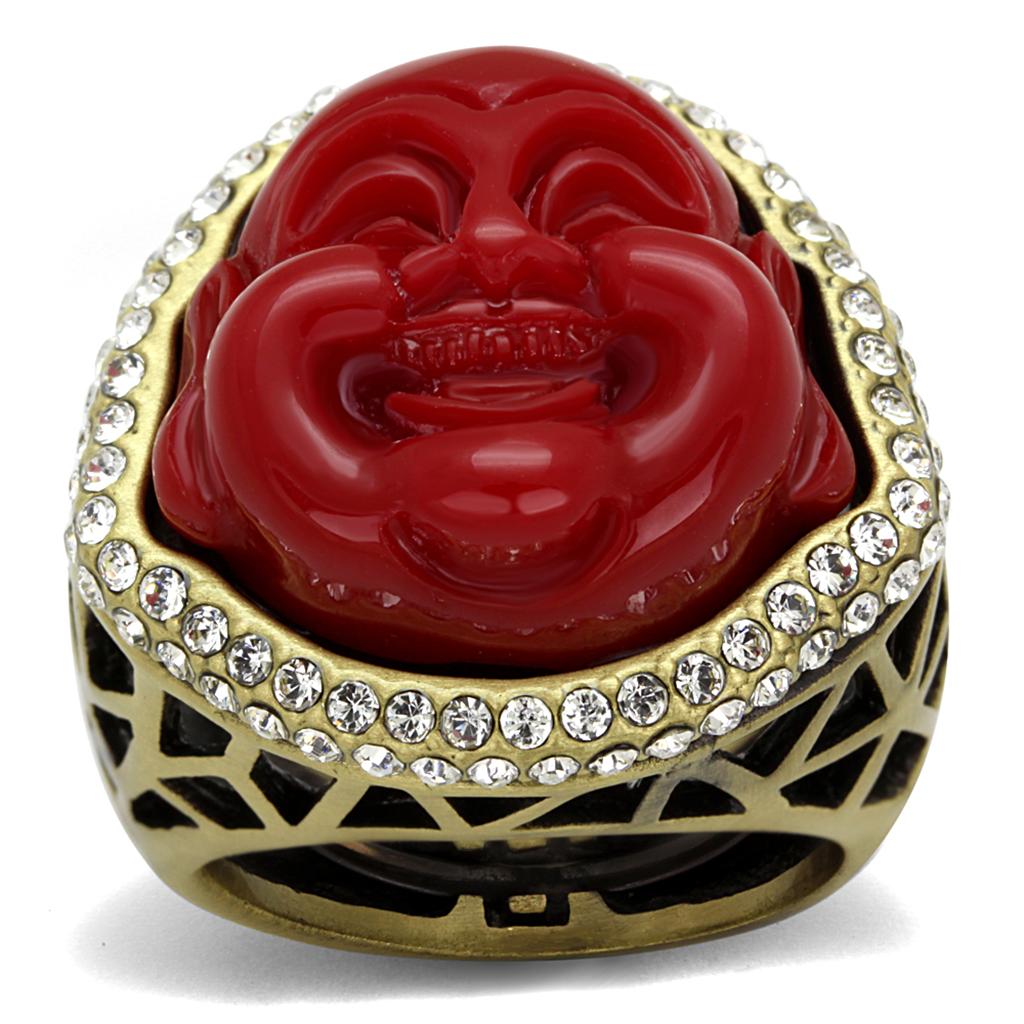 JCE3883 Antique Copper Brass Ring with Synthetic Synthetic Stone in Siam