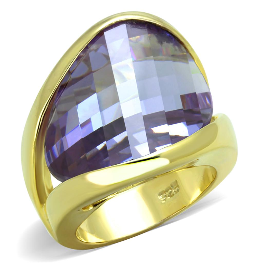 JCES822 Gold 925 Sterling Silver Ring with AAA Grade CZ  in Amethyst