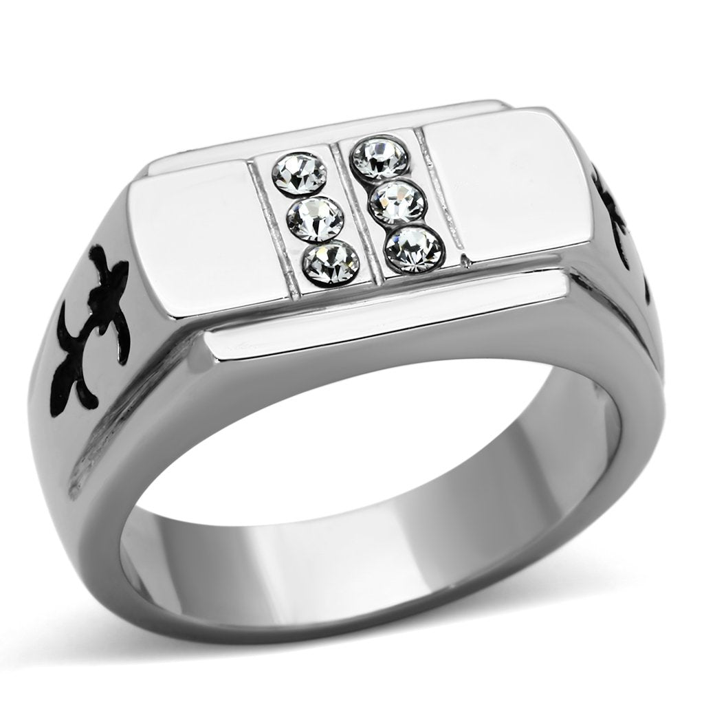 JCE1071 High polished (no plating) Stainless Steel Ring with Top Grade Crystal  in Clear