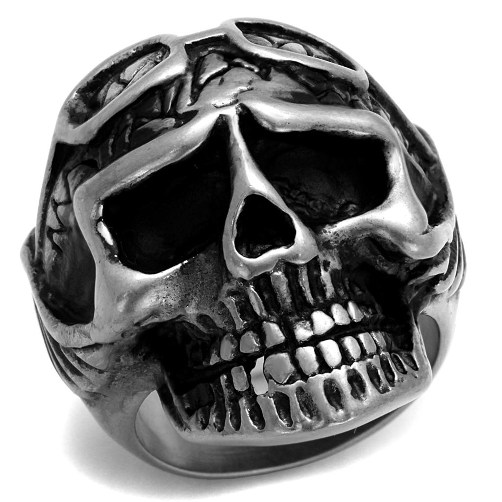 JCE2414 Antique Silver Stainless Steel Ring with Epoxy  in Jet
