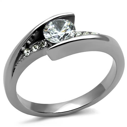 JCE2833 High polished (no plating) Stainless Steel Ring with AAA Grade CZ  in Clear