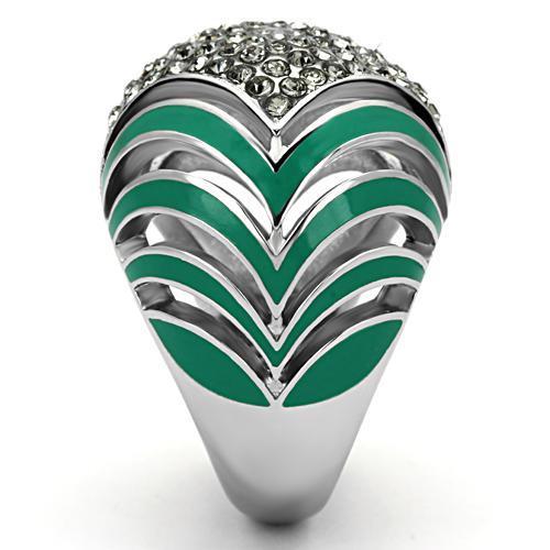 JCE839 High polished (no plating) Stainless Steel Ring with Top Grade Crystal  in Black Diamond