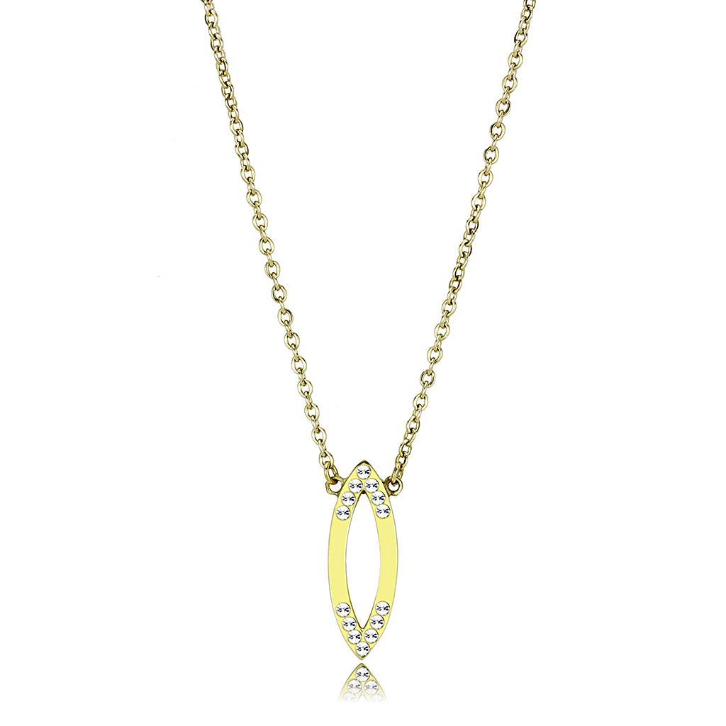 JCE3285 IP Gold(Ion Plating) Stainless Steel Necklace with Top Grade Crystal  in Clear