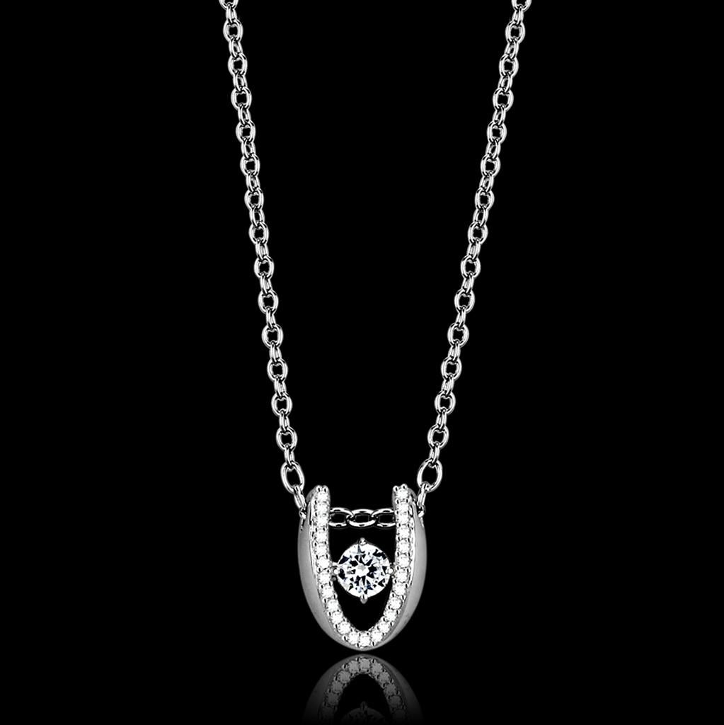 JCE572 Rhodium 925 Sterling Silver Necklace with AAA Grade CZ  in Clear